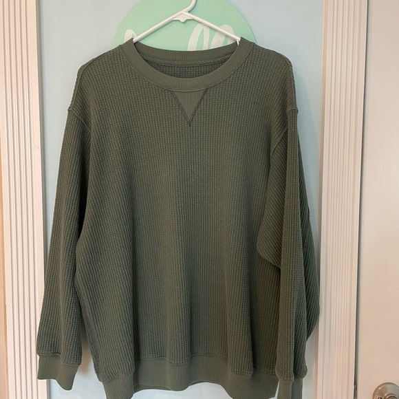 aerie Tops - Aerie Olive Green Waffle Knit Sweatshirt